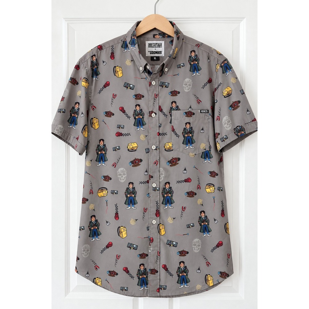 RSVLTS x The Goonies Men's XL Kunuflex Button Up Shirt Data Movie All Over Print